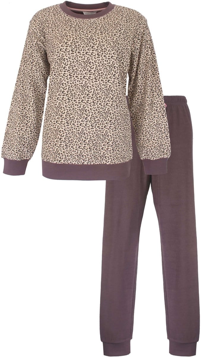 Tenderness Dames Pyjama - Badstof - Lange Mouwen - Bruin - Maat M