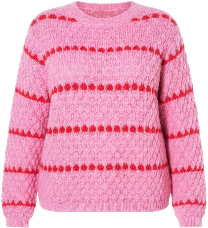 Studio Untold - Dames - Trui boxy model streep bubble-structuur - Roze - Maat 46+
