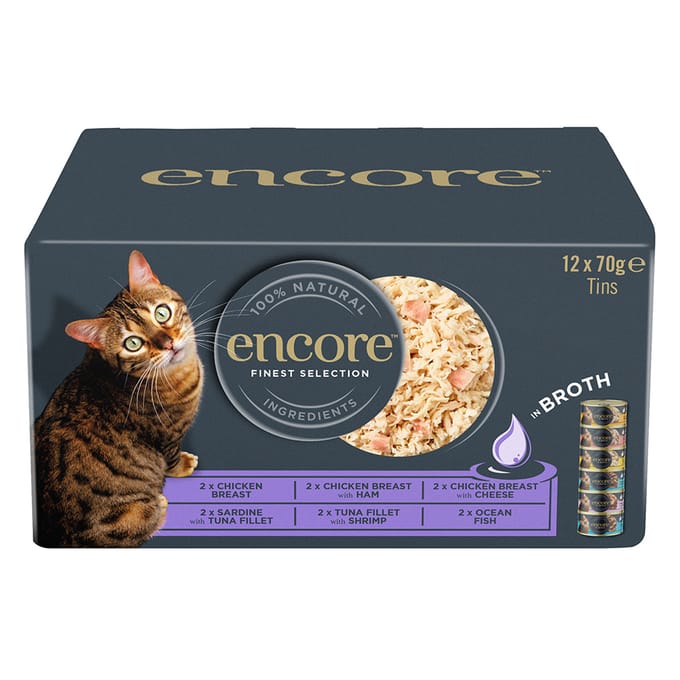 24x70g Encore blikje in bouillon Fijnste Selection Multipack natvoer voor katten