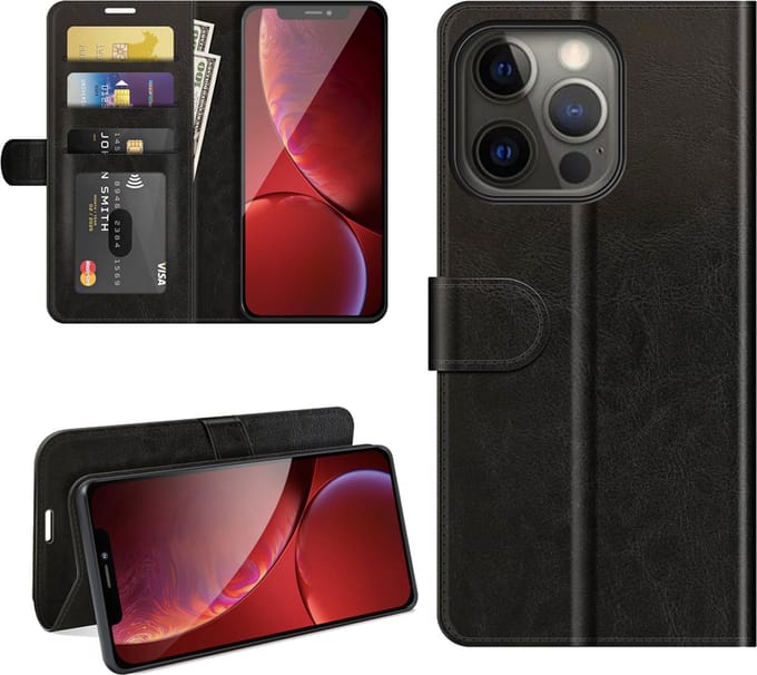 MobyDefend Hoesje - Geschikt voor iPhone 13 Pro Max - Wallet Book Case (Sluiting Achterkant) - Zwart