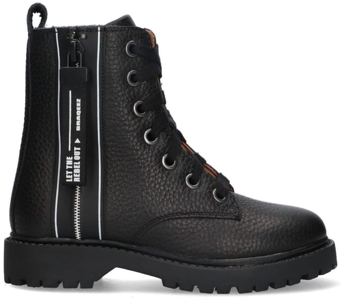Braqeez 425771-589 Meisjes Biker Boots - Zwart - Leer - Veters