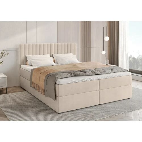 BroMARKT Boxspringbed met hoofdeinde, matras en dekmatras - DREAM - 160x200 - beige