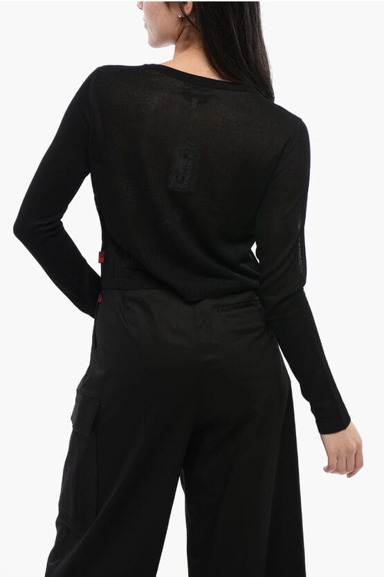 Cropped Fit Viscose Blend Trui met Ronde Hals in Zwart
