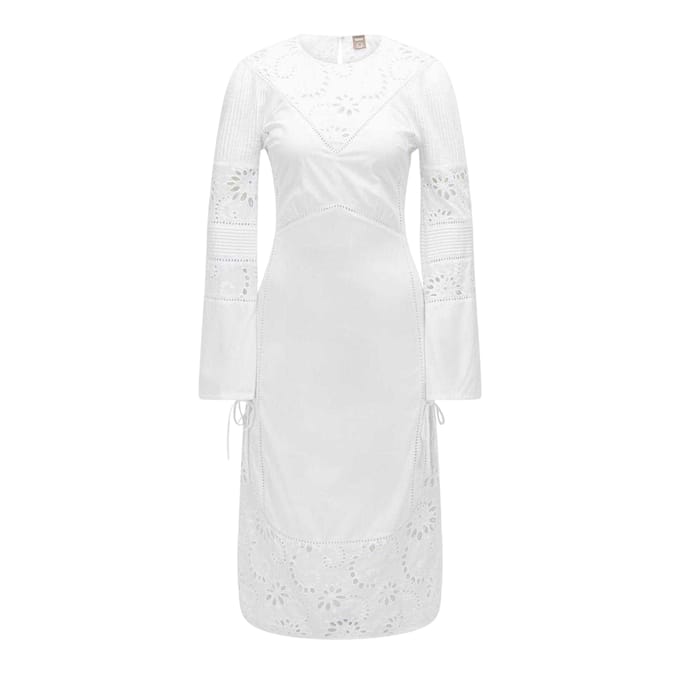 Boss Dames/Dames Broderie Katoenen Midi Dress (Wit)
