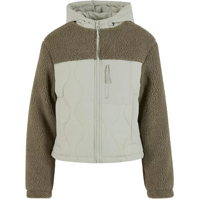 Urban Classics - Sherpa Crinkle Nylon Mix Jacket - 3XL - Groen/Grijs
