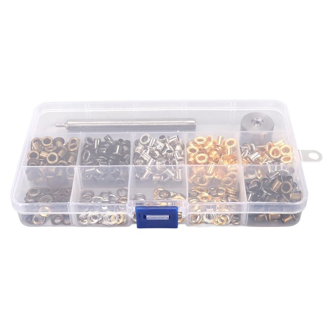 4mm Ringetjes Oogjes Kit 4 Kleuren 280 Sets Ringetjes Oogjes met 3 Delen Installatie Gereedschap Kit Metaal white