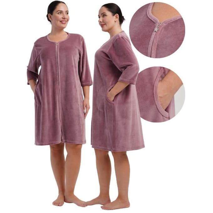 Damesbadjas 1XL Vienetta Met Rits Velours Met Zakken Met Rits gray