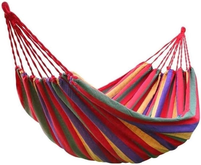 Camping Hangmat - Dubbele Opvouwbaar - Buiten Ontspannen - Ademend Canvas - 250x150 cm - Regenboog