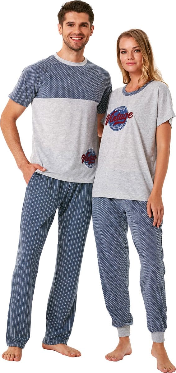 Feyza - Bijpassende Pyjamas Voor Koppels, Korte Mouwen, Dames, Blauw - S