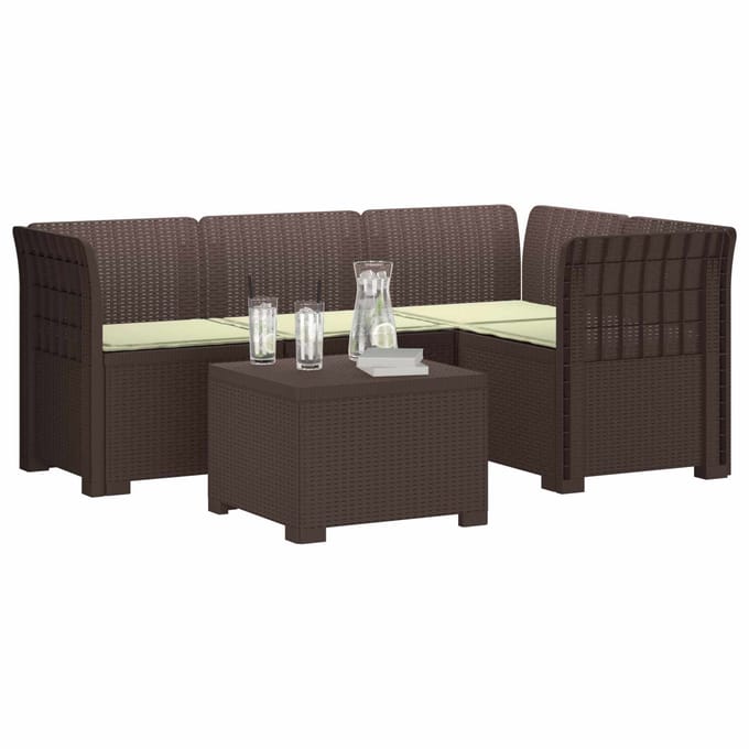 vidaXL - 4-Zitter - Tuin - Sofa - met - Kussens - Rattan - Look - PP - Bruin
