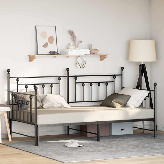 vidaXL - Bedframe - voor - een - daybed - Zwart - 107 - x - 203 - cm - Staal