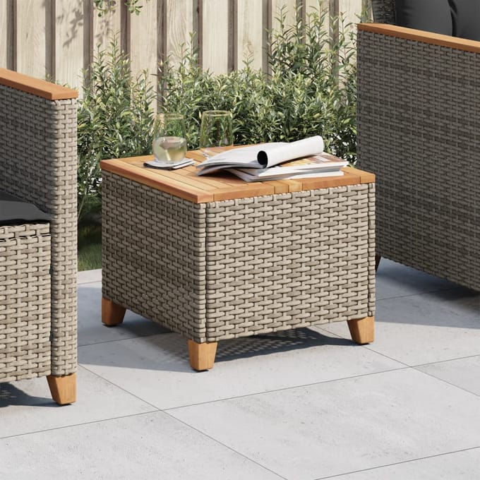 vidaXL - Tuintafel - 45x45x37 - cm - poly - rattan - en - acaciahout - grijs