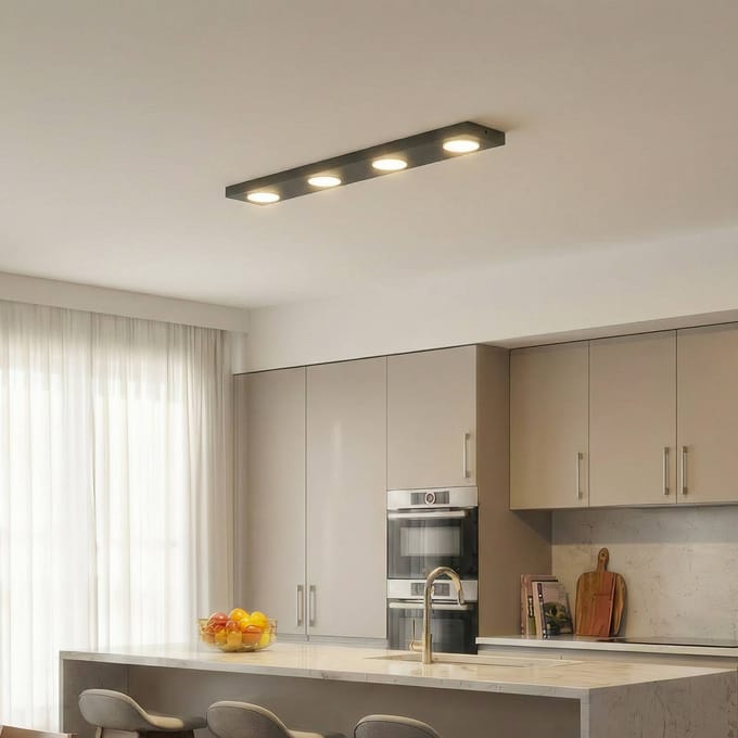 SIGMA Plafondlamp Hero, zwart, 4-lamps, 75 x 12 cm, metaal, GX53