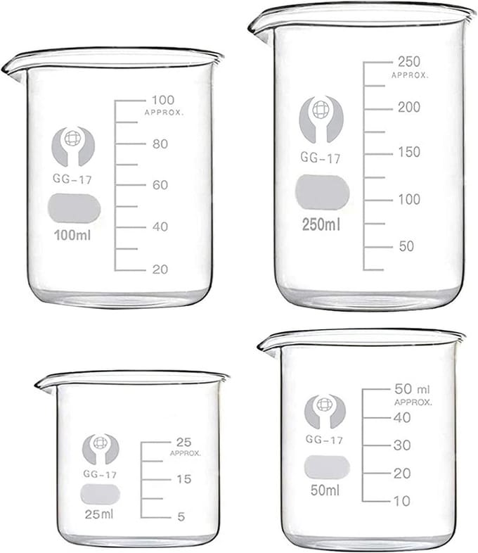 Glazen Bekers - Meetglazen Set - Laboratorium Experimenten - Hittebestendig Borosilicaat - Set van 4 - Transparant