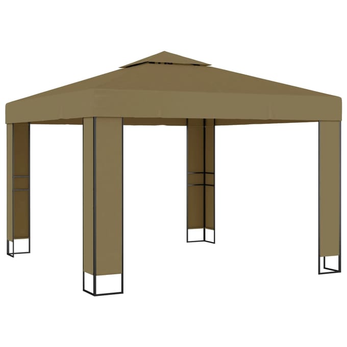 vidaXL - Prieel - met - dubbel - dak - 180 - g/m² - 3x3x2,7 - m - taupe