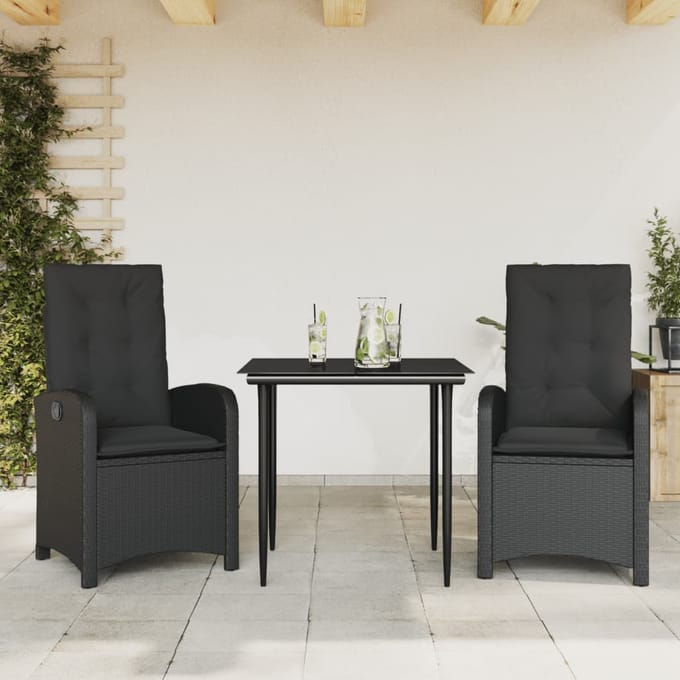 vidaXL - 3-delige - Tuinset - met - kussens - poly - rattan - zwart