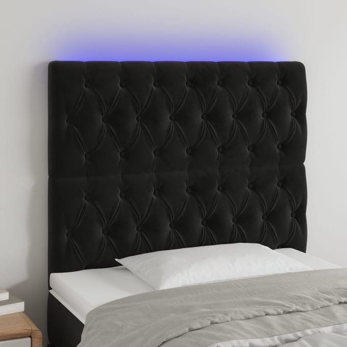 vidaXL - Hoofdbord - LED - 90x7x118/128 - cm - fluweel - zwart