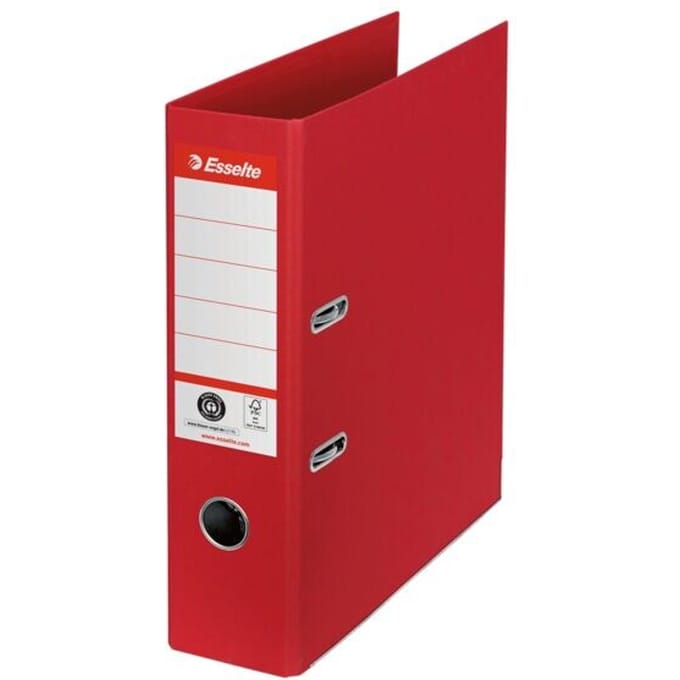 Esselte No. 1 Ordner A4 - Rugbreedte van 75mm - 100% Gerecycled Karton - Rood