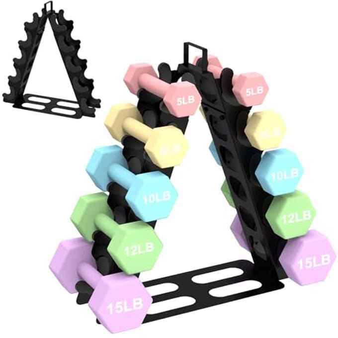 Compact Halterrek met 5 Niveaus voor Thuis Gym - Roze A-Frame Handvat Gewichtsopslag