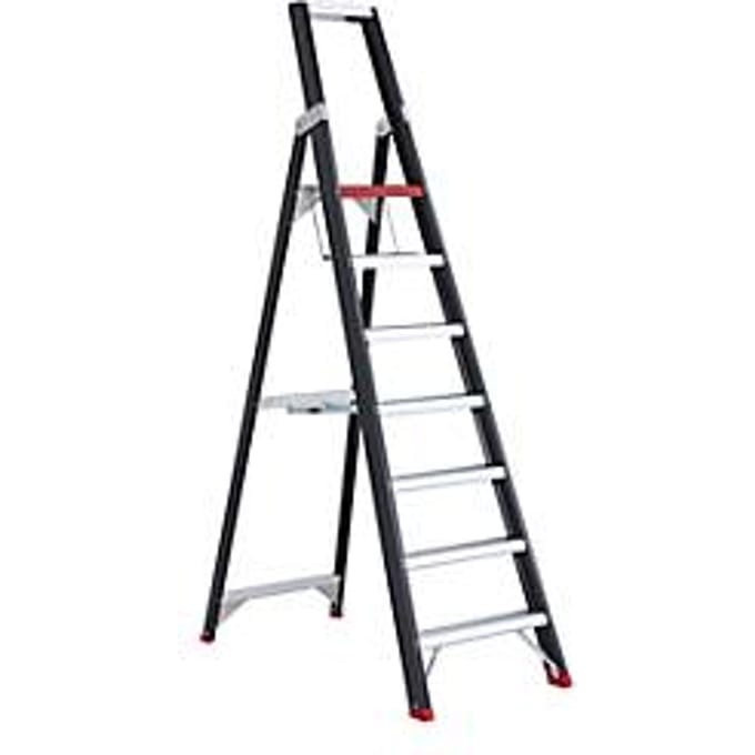 Trapladder Professional Topline, eenzijdig, aluminium, 7 treden, zwart