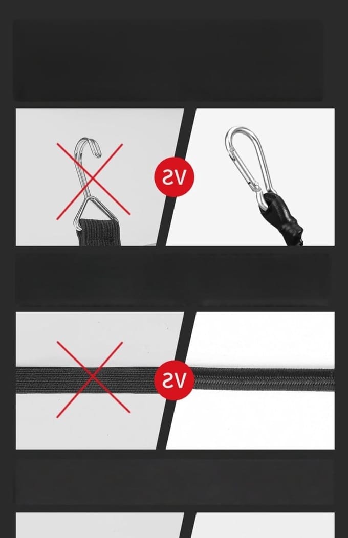 2 m Stretch Rubber met Carabiner Haak - Elastische Spanner voor Bagage, Handkar en Kamperen