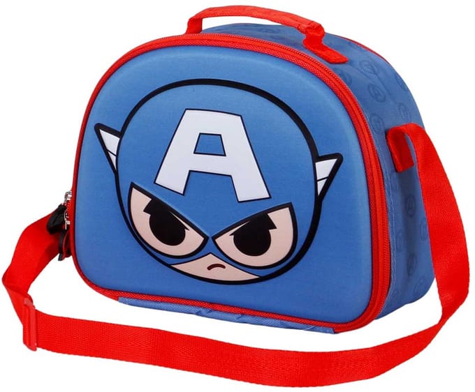 Karactermania - Marvel - Captain America - 3D Bobblehead - Thermische Lunchtas - Lunchbox - Broodtrommel met trolley bevestiging - Blauw
