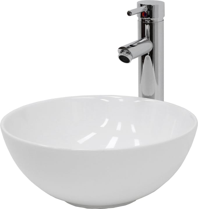 ECD Germany wastafelmeubel Ø 320x135 mm van wit keramiek inclusief afvoergarnituur voor wastafels zonder overloop opzetkom opzetbak waskom spoelbak geschikt voor verschillende wastafeltypes