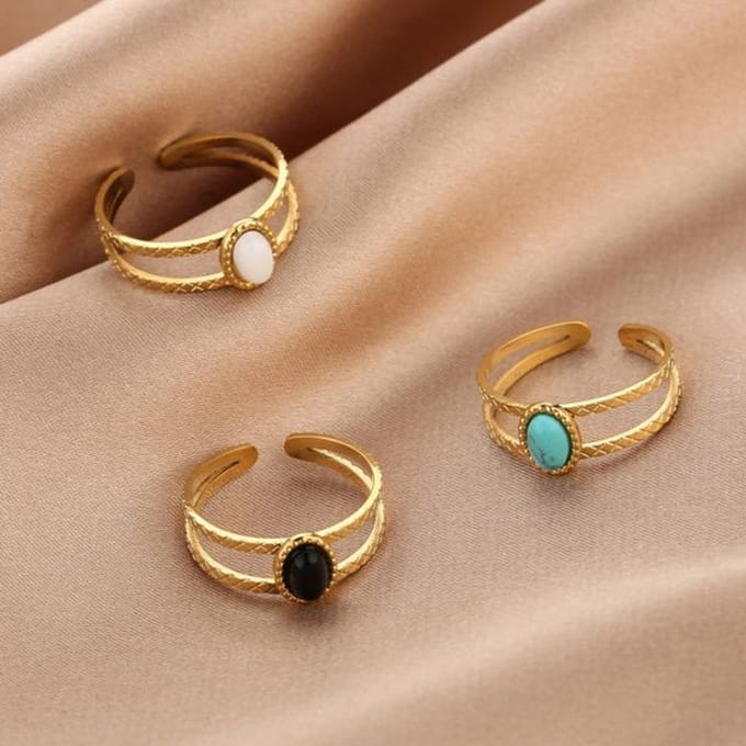Bijoutheek JE12869 Ring Dubbel Goud Zwart (One Size)