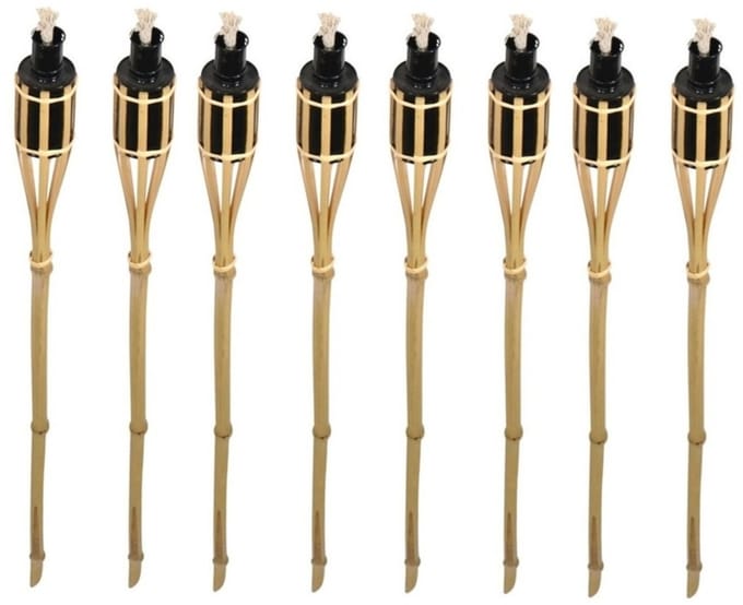 Bellatio design Tuinfakkels - 8x stuks - bamboe - 60 cm - navulbaar - fakkels