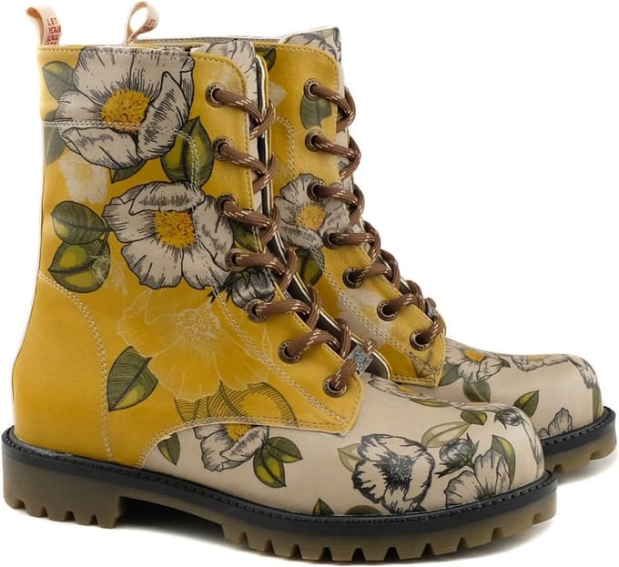 Goby Golden Bloom Dames Veterboots - Handgemaakt Vegan Leer - Maat 38