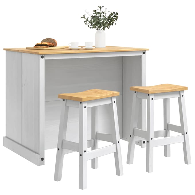 vidaXL Keuken Eiland Set 3 st Wit en Honing Was 112 x 77 x 91,5 cm
