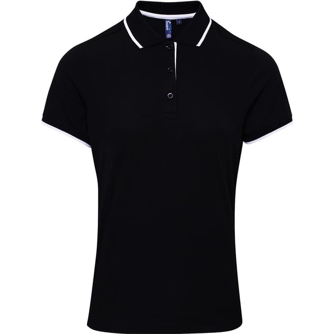Premier Dames/dames Contrast Coolchecker Poloshirt (Zwart/Wit)