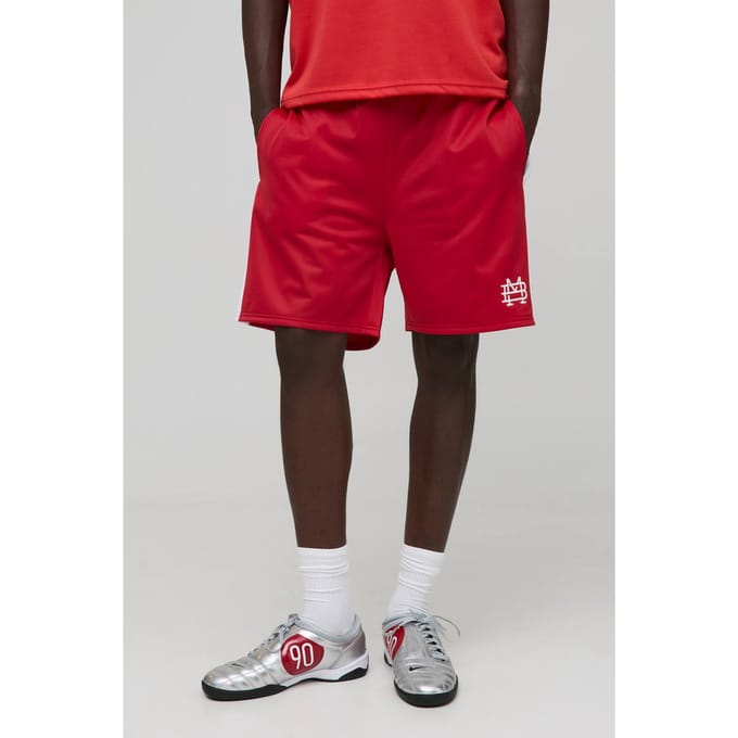 Elasticated Waist Relaxed Short Length Tricot Colour Block Shorts | Red | Size Small