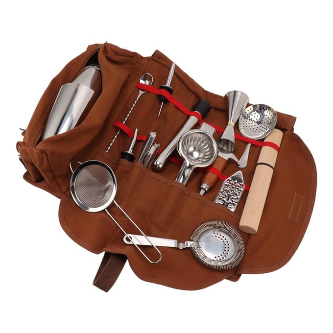 18-delige Cocktail Mixer Shaker Set Roestvrij Staal Wasbaar Cocktail Bartending Set met Opberg L gray