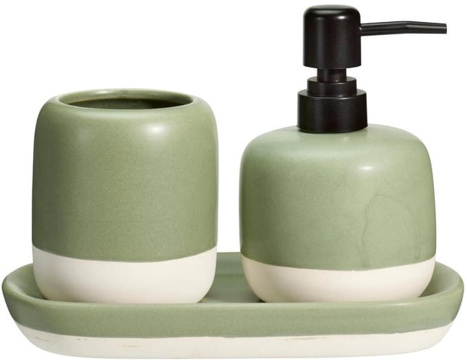Bathroom Solutions Zeeppompje / dispenser met drinkbeker Messina - groen - kunststeen - 12 x 22 x 15 cm