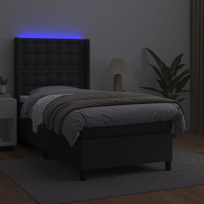 vidaXL - Boxspring - met - matras - en - LED - kunstleer - zwart - 100x200 - cm