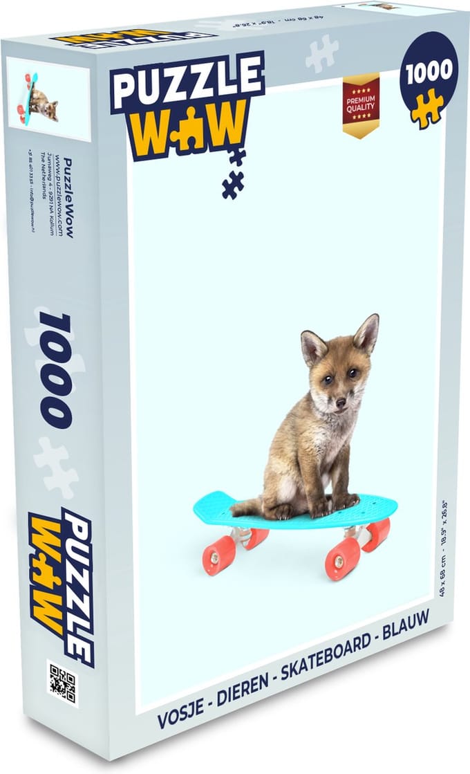 Puzzel Vos - Dieren - Skateboard - Blauw - Legpuzzel - Puzzel 1000 stukjes volwassenen