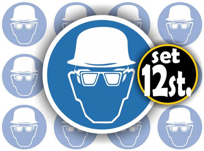 Jerma - Veiligheid Helm en Bril - Sticker - Set 12 st - Ø 4.5 cm - Weerbestendig - Zelfklevend