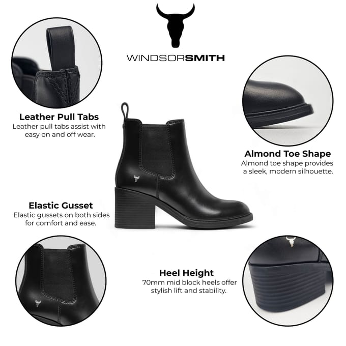 Windsor Smith Dames Zwarte Klassieke Leren Platform Enkel Chelsea Laarzen - Varsity