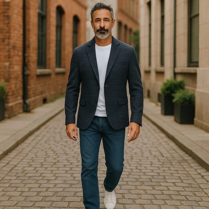 Blauwe katoenen blazer - XXL