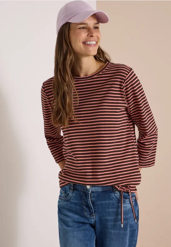 Shirt met 3/4-mouwen, ronde hals en strepen