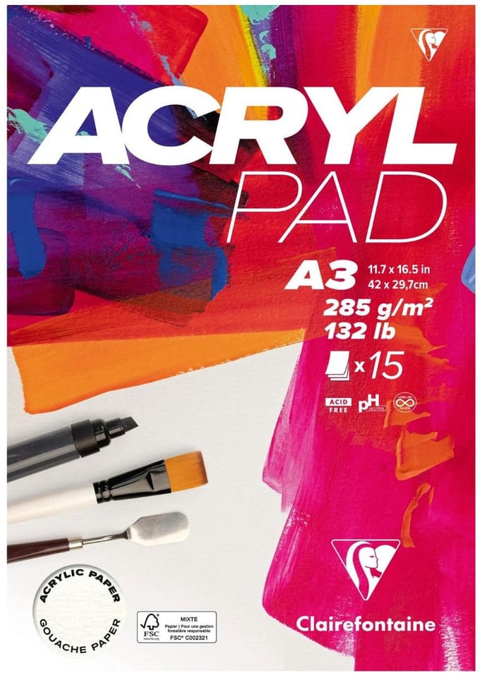 Clairefontaine Acrylic Pad - Acrylpapier - A3 - 285g - 15 vel