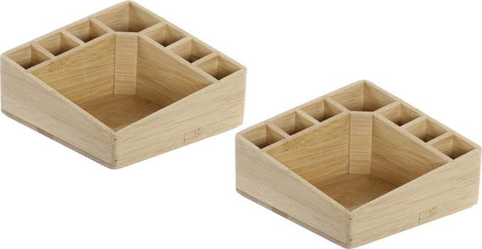 Set van 2x stuks bamboe make-up organizer/houder sorteerbakje 8 vaks 14 x 14 x 7 cm - Opruimbakjes voor make-up