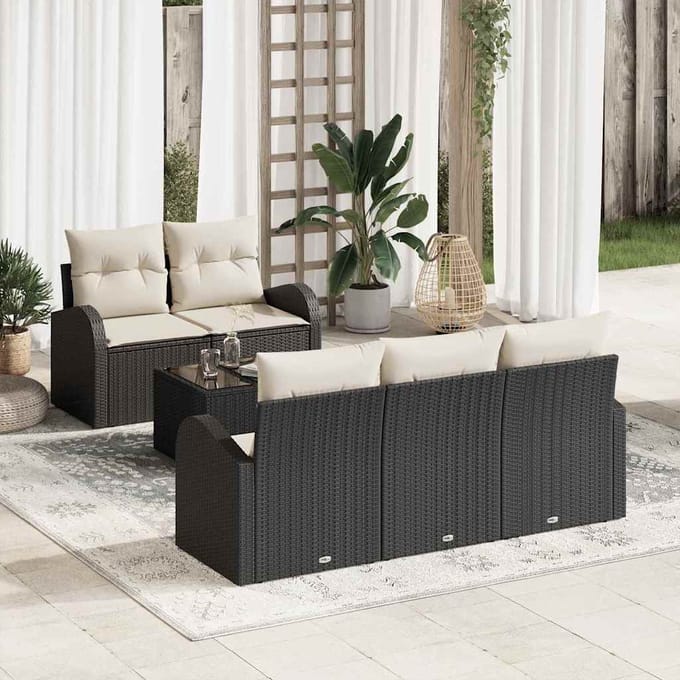 vidaXL - Tuinbank - Set - 6 - st - Zwart - poly - rattan