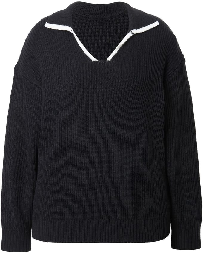 Studio Untold - Dames - Trui oversized structuurbreisel polokraag - Zwart - Maat 46+