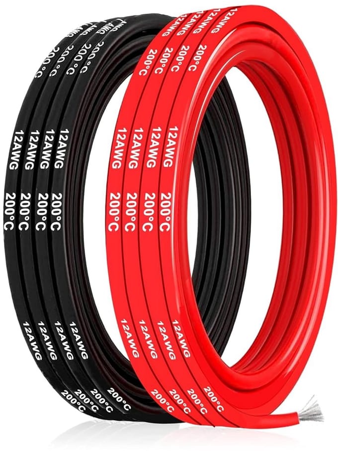 Vlamvertragende Siliconenkabel 12AWG 3,33mm² - 5 Meter Set (Rood/Zwart) Dubbel Geïsoleerd