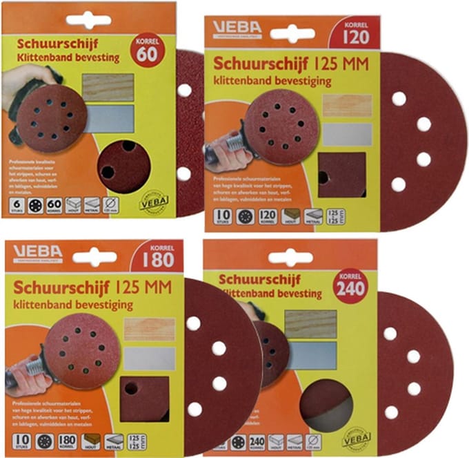 4 x6 P60 Schuurschijf klittenband set 4-delig - Ø125 mm