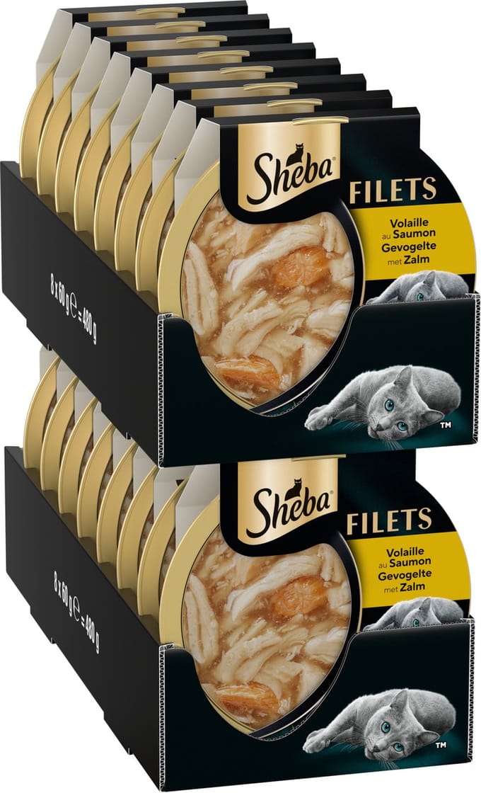 Sheba Kattenvoer - Filets - Gevogelte en zalm in saus - 16x60g