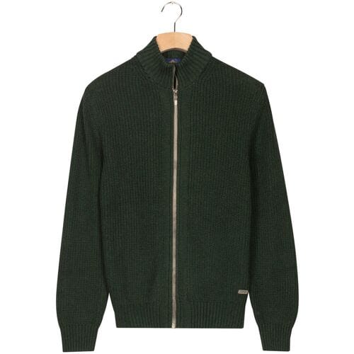 Baileys Vest Uni Color Cotton Fullzip Allover Structure Knit Donker Groen / male