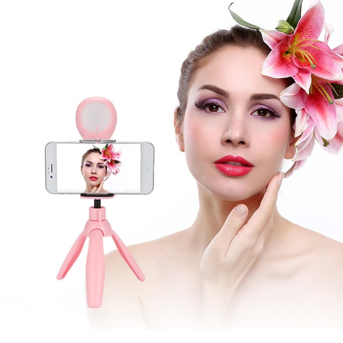 Opvouwbare Live Streaming Beauty Vullicht Lamp voor Mobiele Telefoon met Statief en Telefoonhouder gray